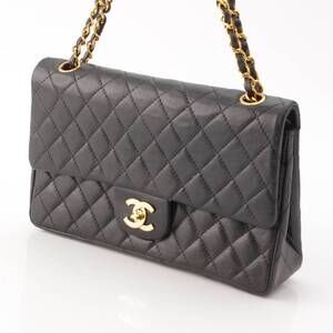 Chanel Shoulder Double Flap Bag Reverse Matelasse Chain Coco Black Lambskin Mark